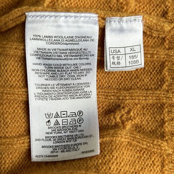 Men’s BROOKS BROTHERS Lambswool Cable Crewneck Sweater SIZE XL gold - Picture 5 of 7